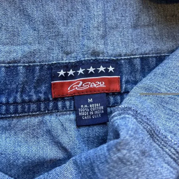 Agapo 90s Women Denim Overalls American Flag Blue Jean USA Embroidered M VTG - Picture 6 of 6